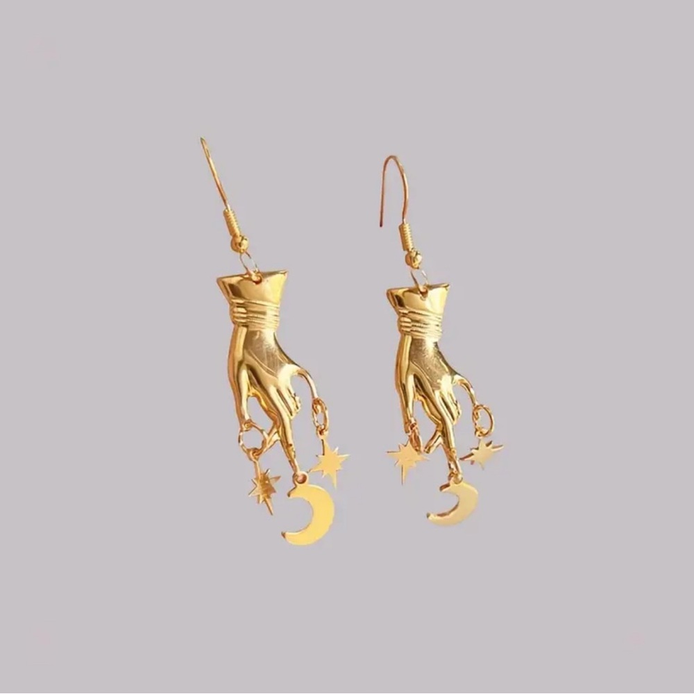 Gold Celestial Hand Earrings